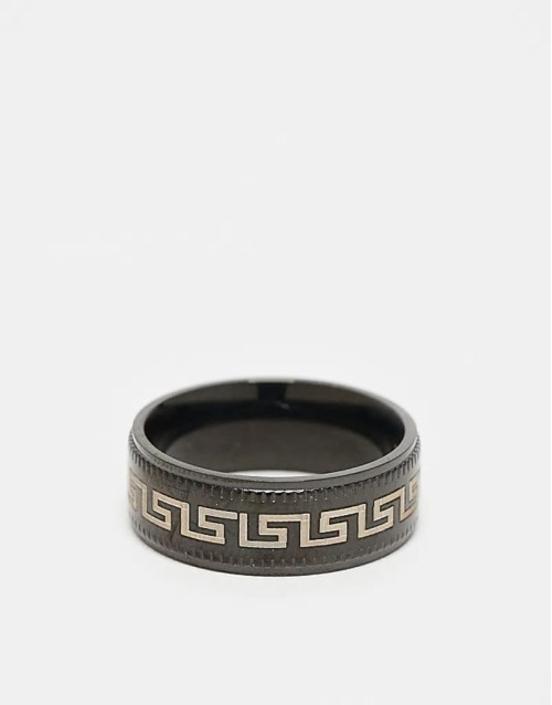 waterproof stainless steel band ring with Greek wave in black tone