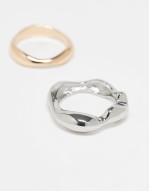 2 pack molten metal rings in silver and gold tone